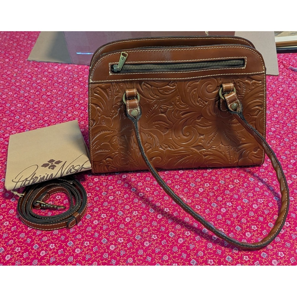 Patricia Nash Calvi Square Satchel Tooled Leather Bag Florence Brown P27207 NWT - Picture 7 of 8